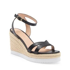 New Stuart Weitzman Catlina Espadrille Wedge Sandal Black Sz 9.5